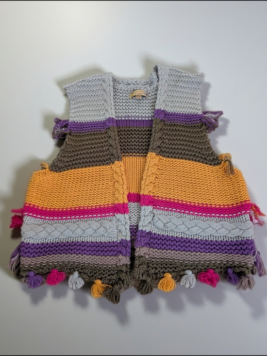 princess vera wang Jackets & Blazers - Princess Vera Wang Womens Sweater Vest M Multicolor Striped Chunky Knit Tassel